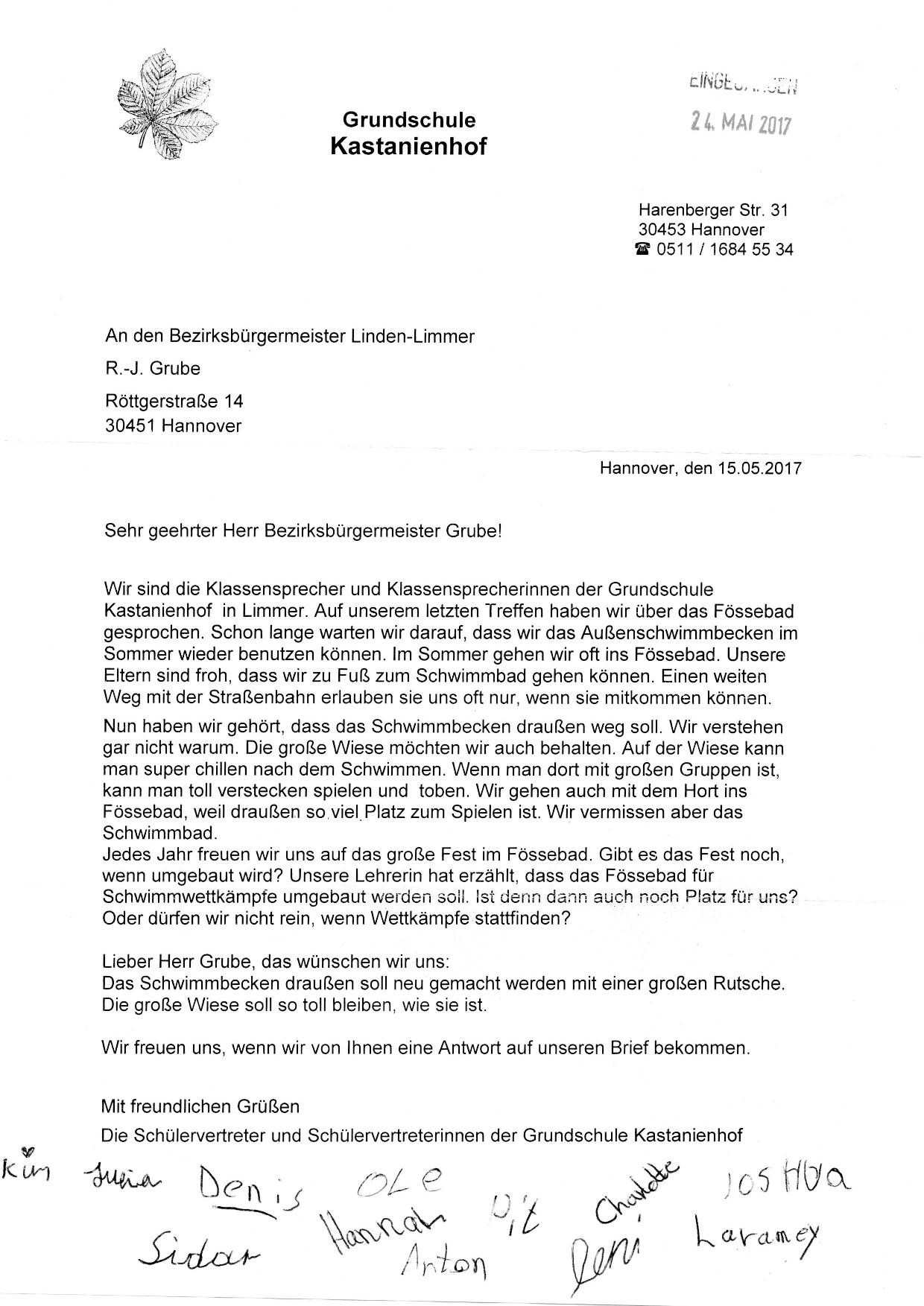 Offener Brief Der Schülervertreter Der Grundschule Kastanienhof Zum